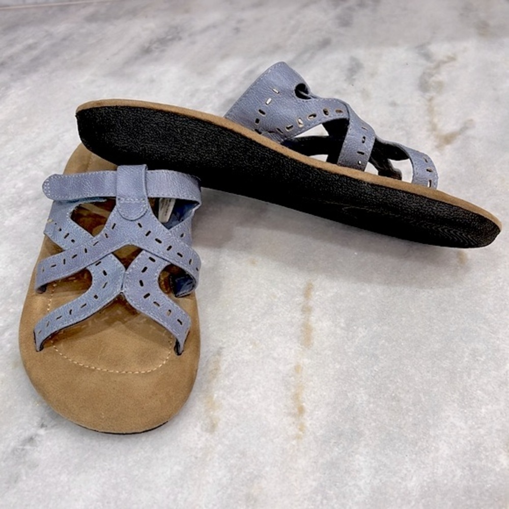 Coral Bay Blue Denim Color Percy Velcro Strap Slip On Sandal Sz 8M
